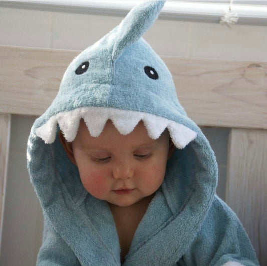 Hooded Kids Bathrobe - Pink Shark Cotton Towel - Just Kidding Store