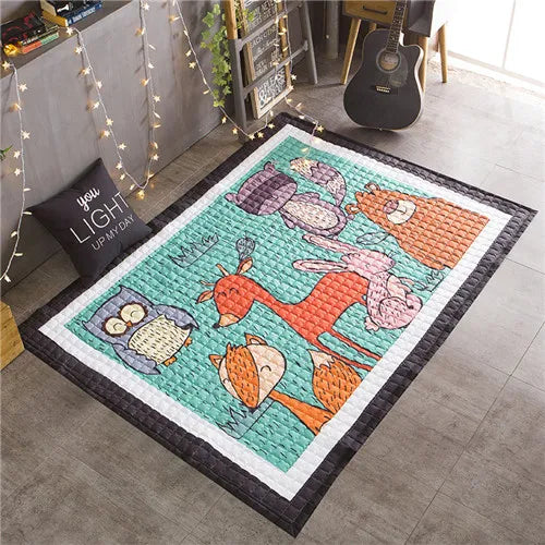 Oversized Play Mat - Quilted Anti Skid Carpet - Forest Friends - Just Kidding Store