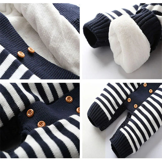 Striped Hooded Knit Winter Baby Infant Sherpa Romper - Just Kidding Store