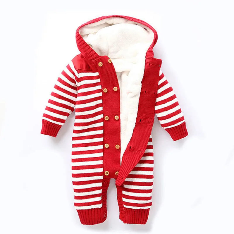 Striped Hooded Knit Winter Baby Infant Sherpa Romper - Just Kidding Store