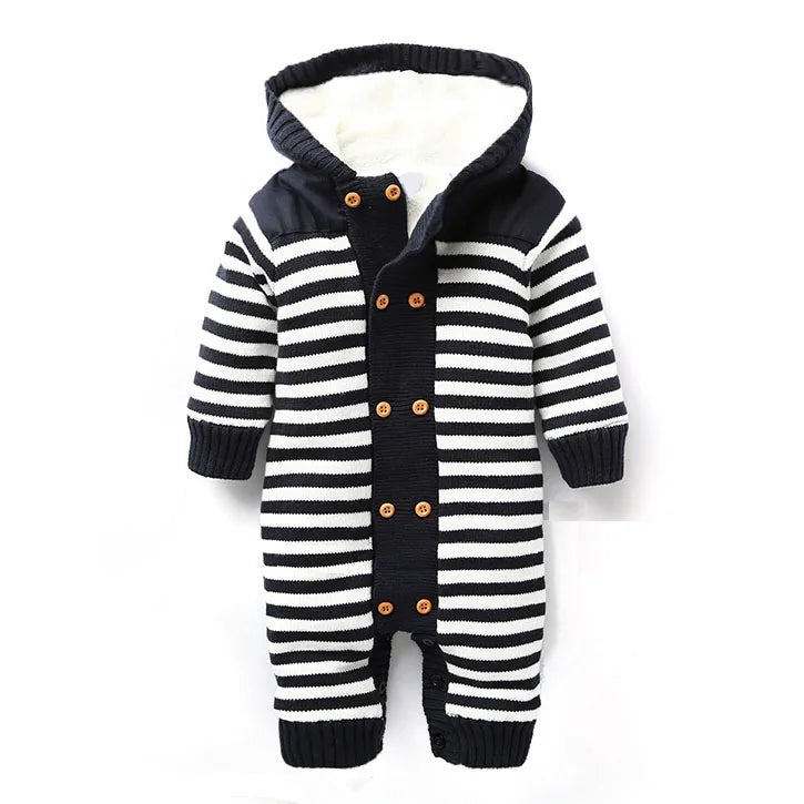 Striped Hooded Knit Winter Baby Infant Sherpa Romper - Just Kidding Store