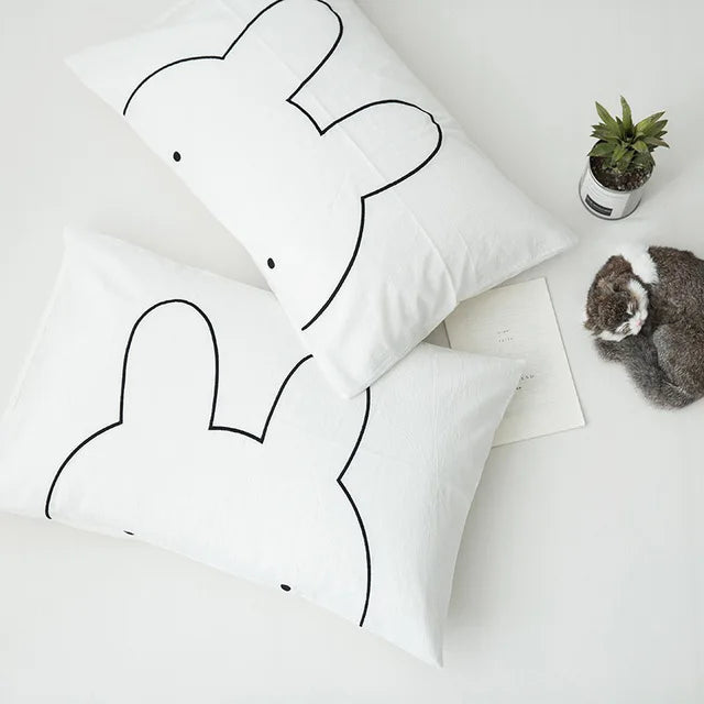 Bear Pillow Cover - Embroidered Rabbit Pillowcase Set - Just Kidding Store