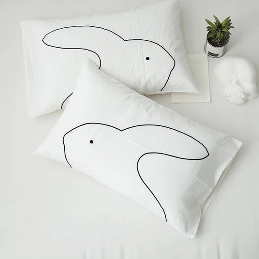 Bear Pillow Cover - Embroidered Rabbit Pillowcase Set - Just Kidding Store
