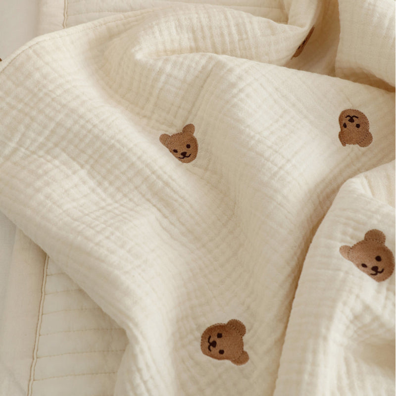 Snuggle Bear 6-Layer Muslin Embroidered Blanket