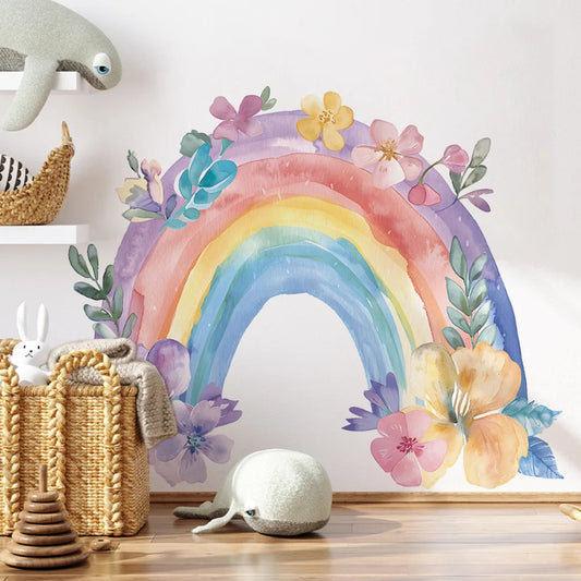 Whimsical Watercolor Floral Rainbow Wall Sticker - Just Kidding Store