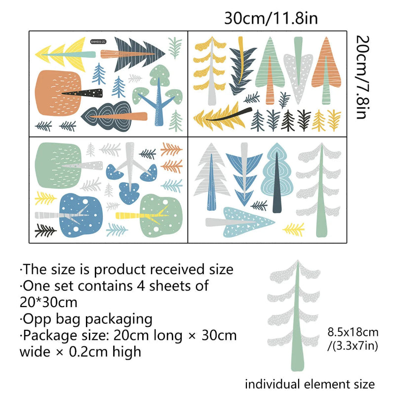 Colourful Tree Forest Wall Decals - Woodland Trees Stickers - Just Kidding Store