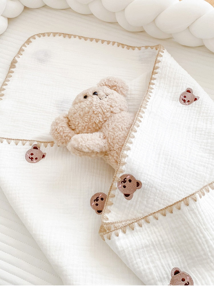 Embroidered Muslin Swaddle -  Baby Blanket - Just Kidding Store