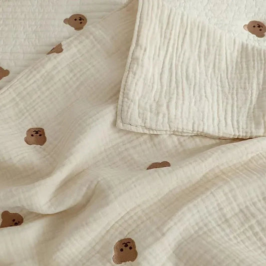 Snuggle Bear 6-Layer Muslin Embroidered Blanket - Just Kidding Store