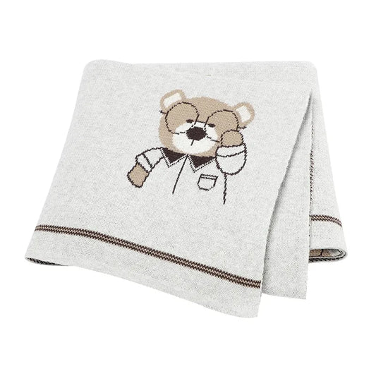 Professor Bear Cotton Knitted Baby Nursery Blanket - Just Kidding Store