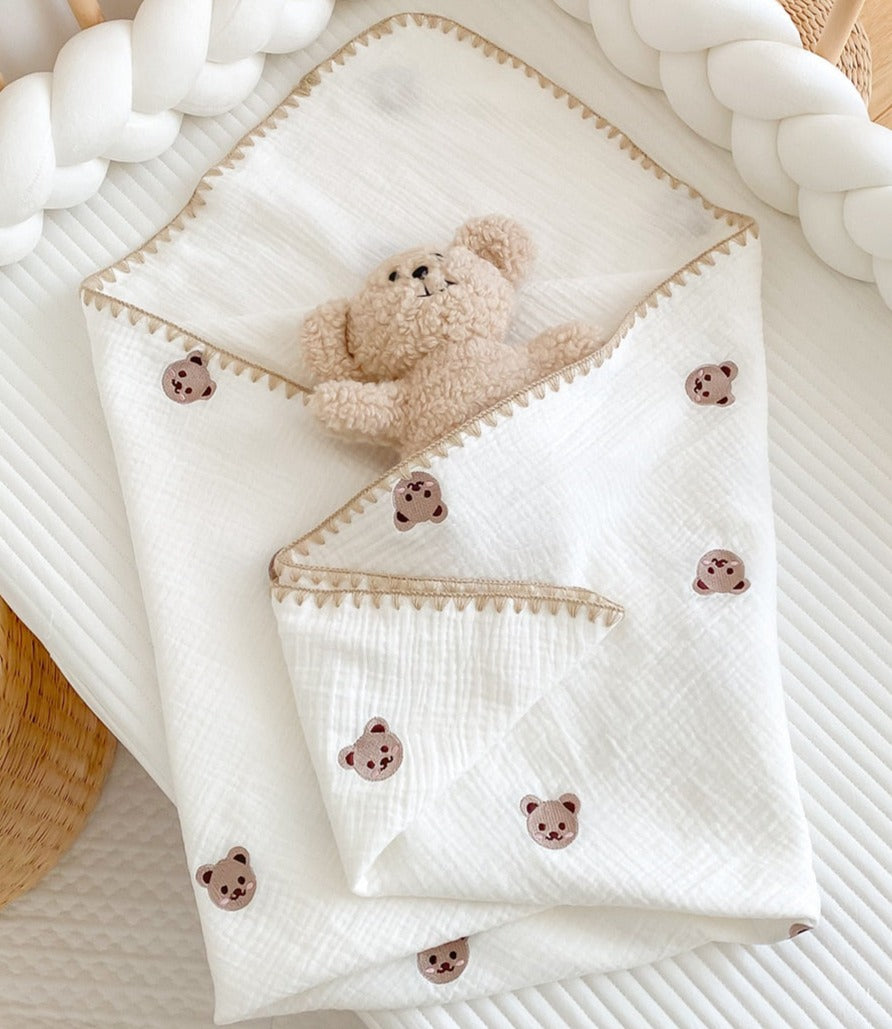 Embroidered Muslin Swaddle -  Baby Blanket - Just Kidding Store