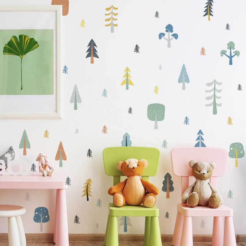 Colourful Tree Forest Wall Decals - Woodland Trees Stickers - Just Kidding Store