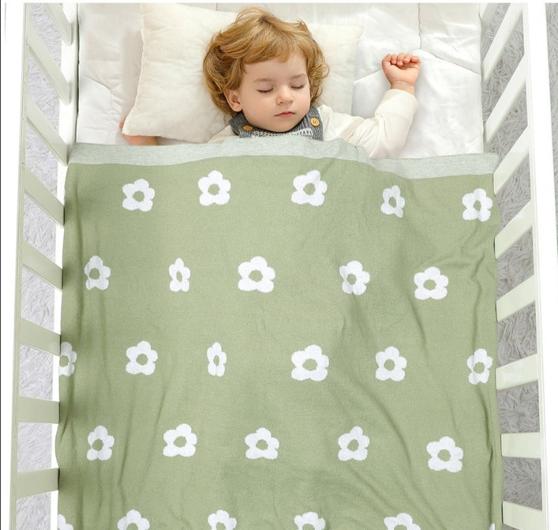 White Flower Cotton Baby Nursery Knitted Blanket - Just Kidding Store