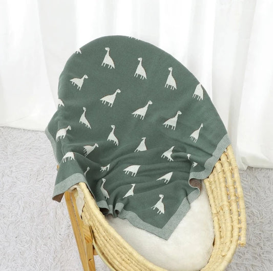 Baby Dino Cotton Knitted Nursery Blanket - Just Kidding Store