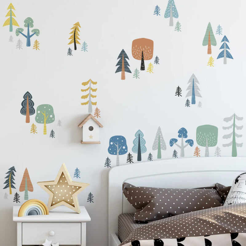 Colourful Tree Forest Wall Decals - Woodland Trees Stickers - Just Kidding Store