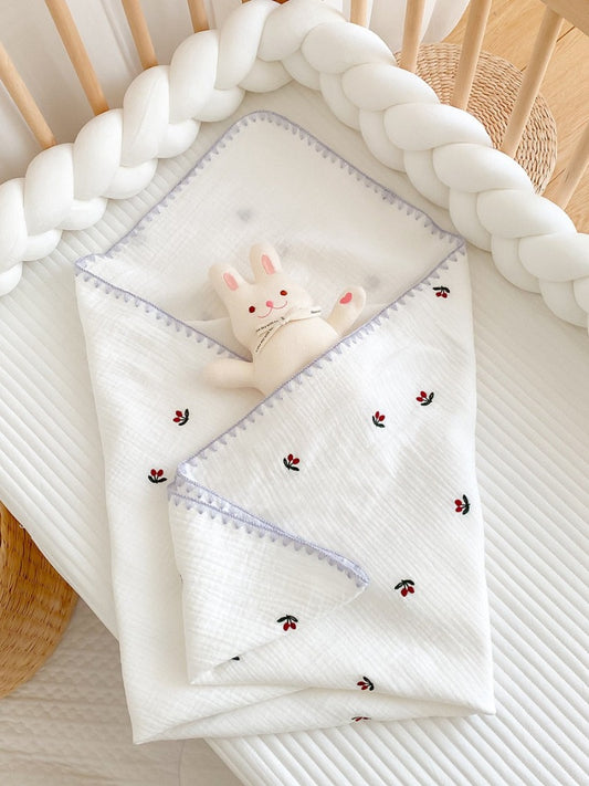 Embroidered Muslin Swaddle -  Baby Blanket - Just Kidding Store