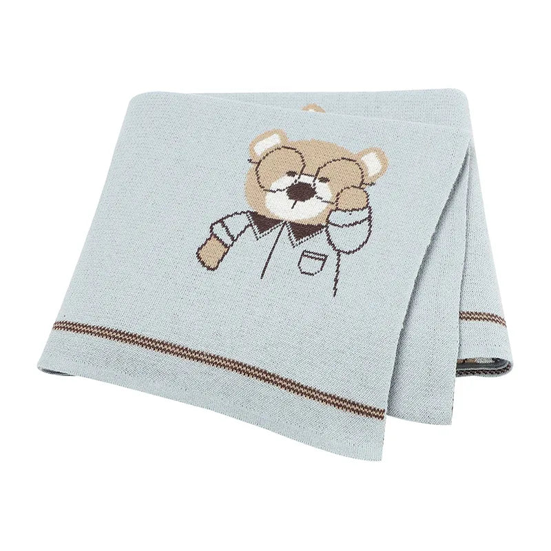 Professor Bear Cotton Knitted Baby Nursery Blanket - Just Kidding Store
