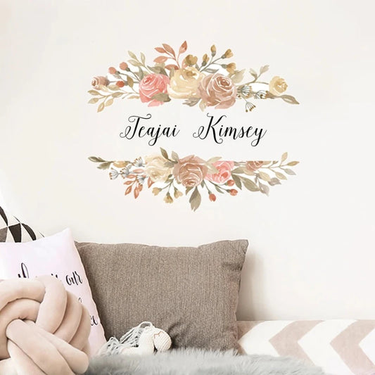 Custom Name Floral Wreath Wall Sticker - Just Kidding Store