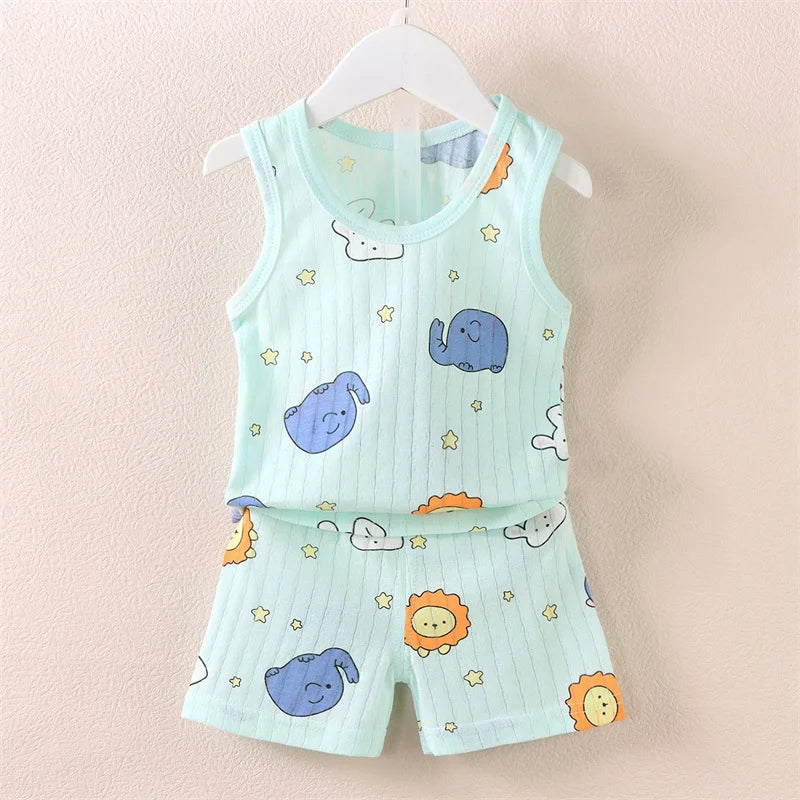Blue Elephant Summer Children Pajama Set - Just Kidding Store