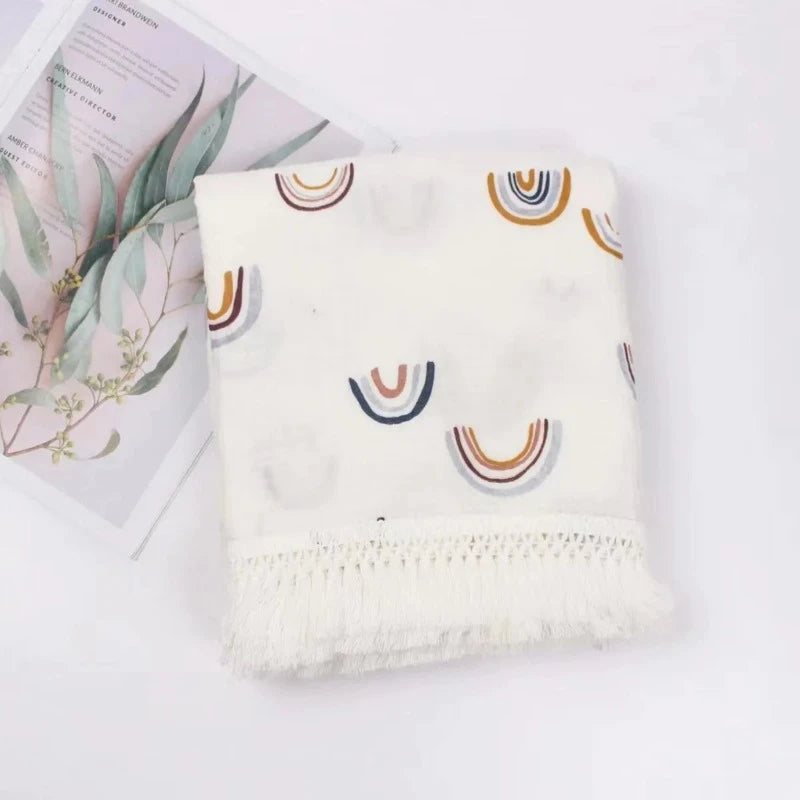 Fringed Rainbow Cotton Swaddle Blanket - Just Kidding Store