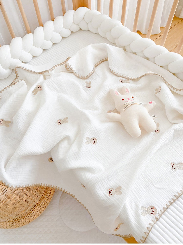 Embroidered Muslin Swaddle -  Baby Blanket - Just Kidding Store