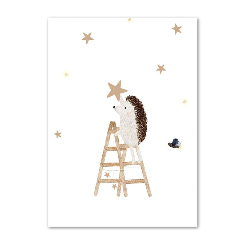 Boho Fox Rabbit Bee Bear Hedgehog Flower Canvas Posters - Just Kidding Store