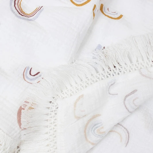 Fringed Rainbow Cotton Swaddle Blanket - Just Kidding Store