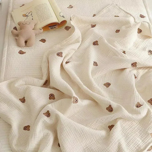 Snuggle Bear 6-Layer Muslin Embroidered Blanket - Just Kidding Store
