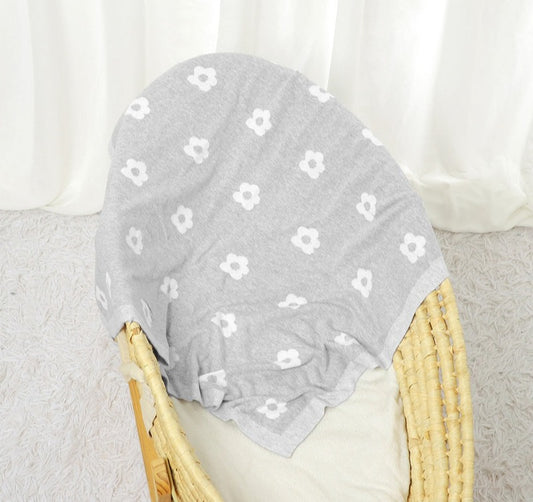 White Flower Cotton Baby Nursery Knitted Blanket - Just Kidding Store