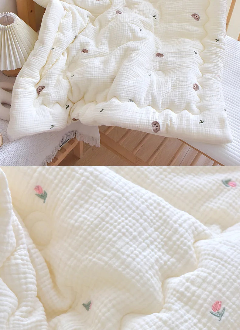 Embroidered Winter Thick Muslin Cotton Bed Cover - Just Kidding Store