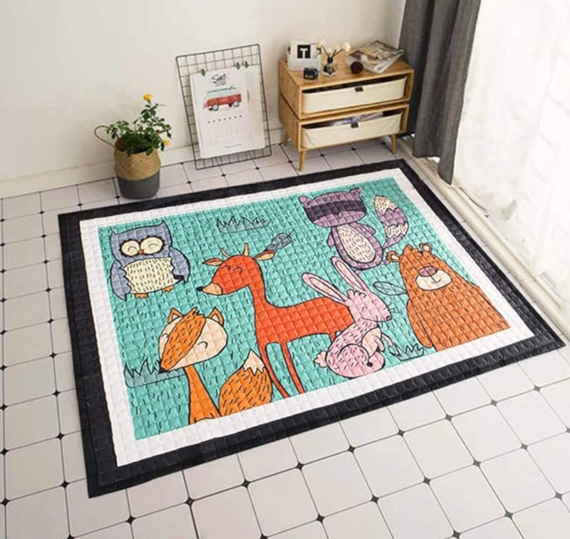 Oversized Play Mat - Quilted Anti Skid Carpet - Forest Friends - Just Kidding Store