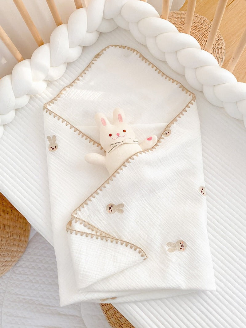 Embroidered Muslin Swaddle -  Baby Blanket - Just Kidding Store