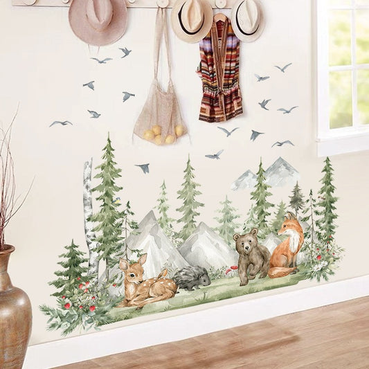 Watercolor Mountain Animals Wall Decal - Just Kidding Store