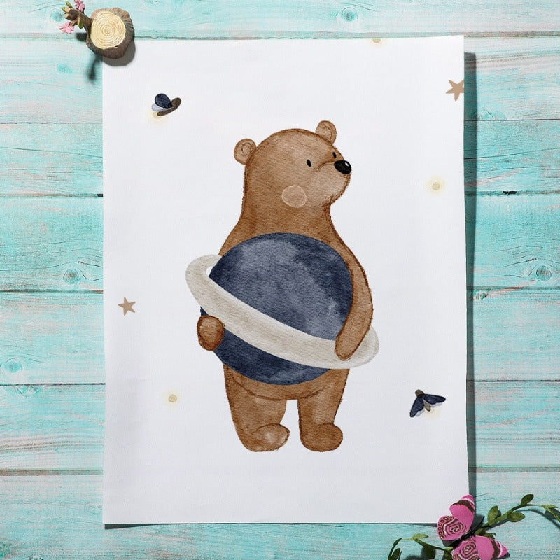 Boho Fox Rabbit Bee Bear Hedgehog Flower Canvas Posters - Just Kidding Store