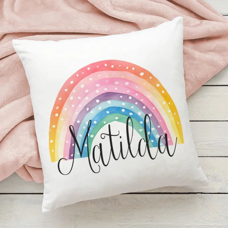 Personalised Rainbow Pillow Case - Custom Cushion Cover - Just Kidding Store