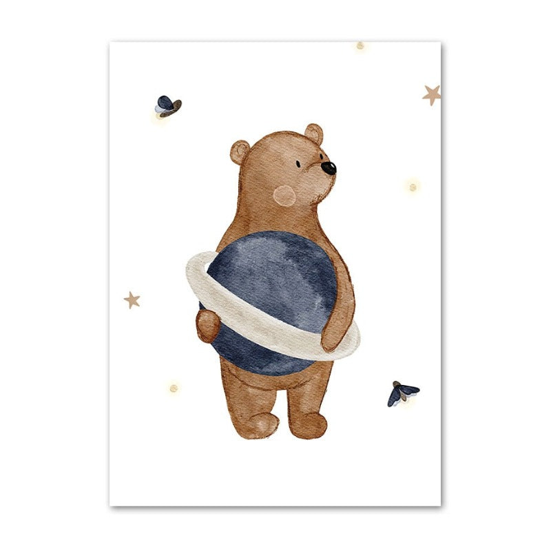 Boho Fox Rabbit Bee Bear Hedgehog Flower Canvas Posters - Just Kidding Store