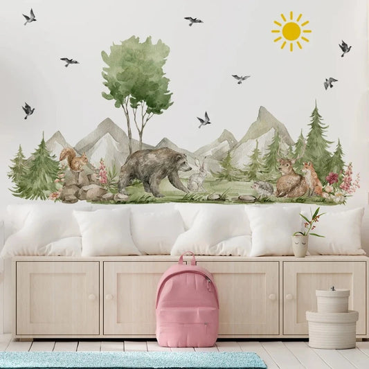 XL Wildlife Forest Landscape Nursery Childrens Wall Decal - Just Kidding Store
