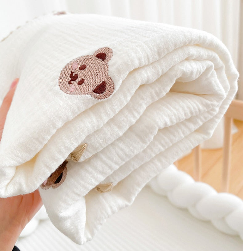 Embroidered Muslin Swaddle -  Baby Blanket - Just Kidding Store