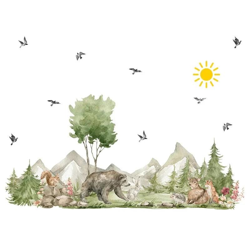 XL Wildlife Forest Landscape Nursery Childrens Wall Decal - Just Kidding Store