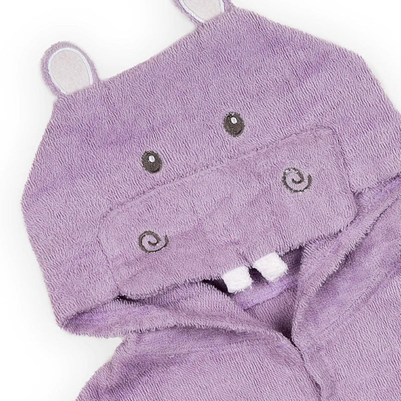 Baby Hooded Bathrobe - Terry Towel - Cyan Hippo - Just Kidding
