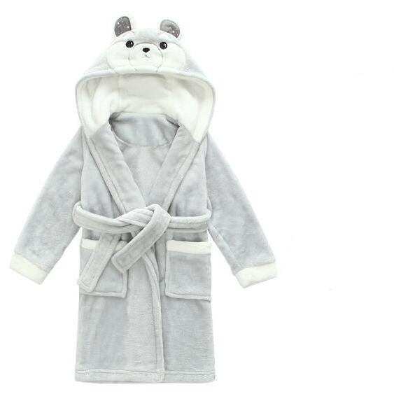 Hooded Flannel Dressing Gown - Silver Bear Bathrobe
