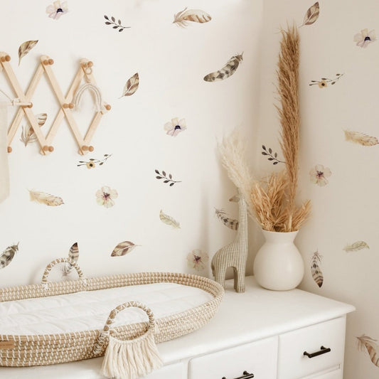 Boho Watercolour Feathers Wall Decals - Just Kidding Store