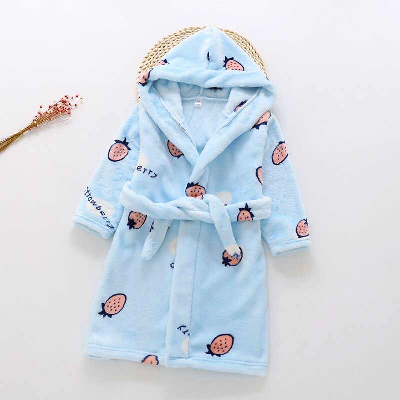 Plush Hooded Bathrobe - Kids Fleece Nightgown - Strawberry - Just Kidding Store