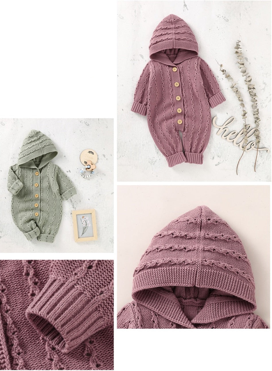 Hooded Knitted Baby Romper Jumpsuit - Just Kidding Store