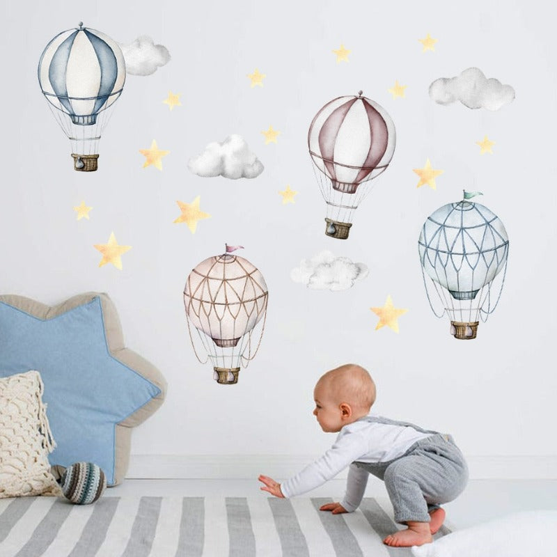 Hot Air Balloon Clouds Stars Nursery Wall Decals - Just Kidding Store