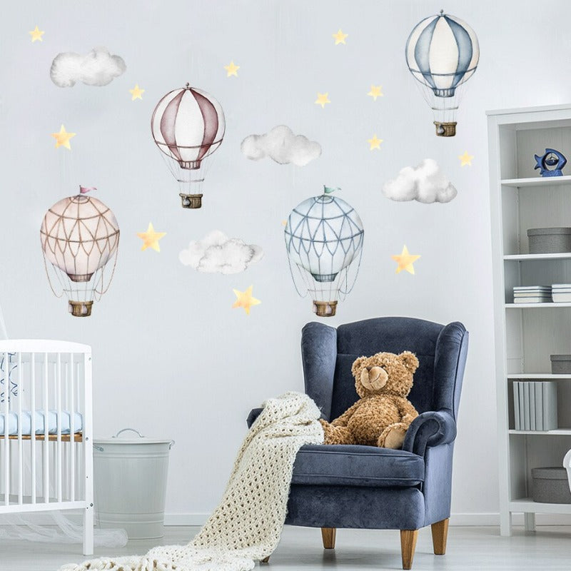 Hot Air Balloon Clouds Stars Nursery Wall Decals - Just Kidding Store