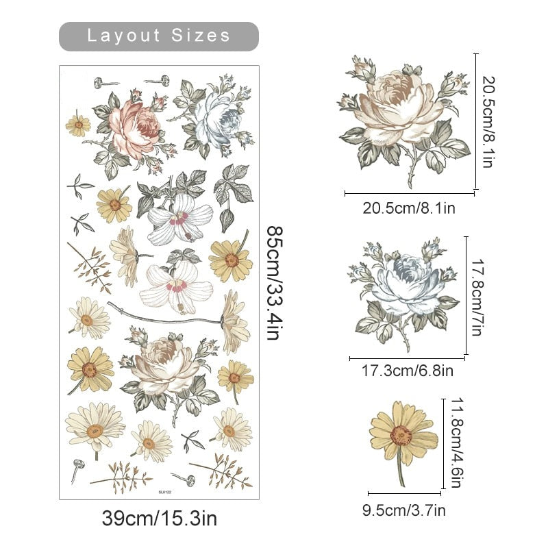Botanical Flowers Vintage Roses Wall Decal - Just Kidding Store