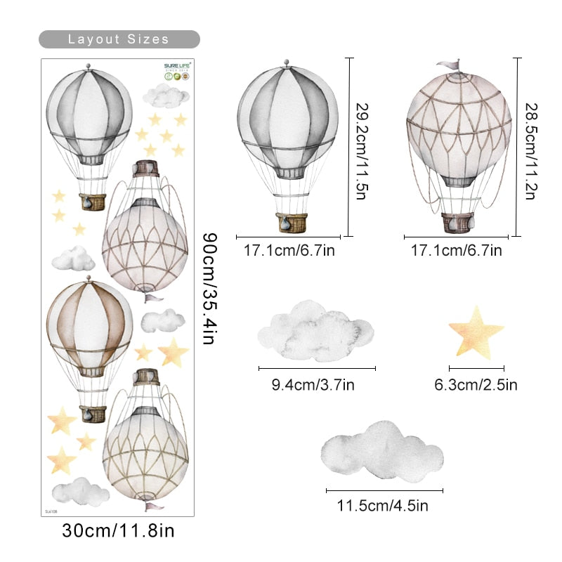 Hot Air Balloon Clouds Stars Nursery Wall Decals - Just Kidding Store