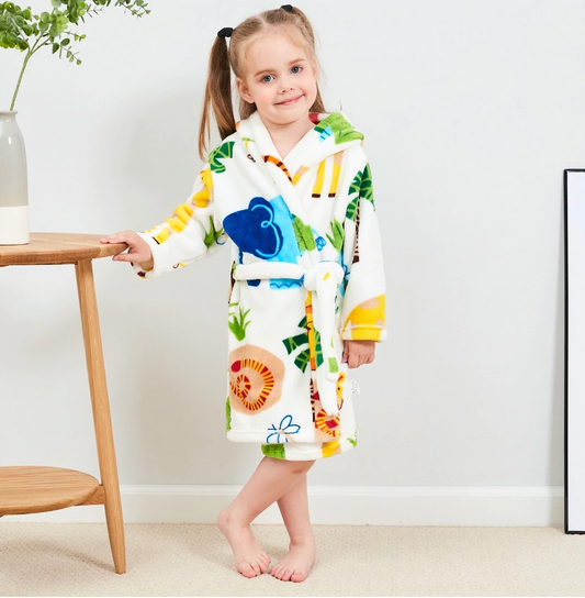 Plush Hooded Bathrobe - Kids Fleece Nightgown - Zoo - Just Kidding