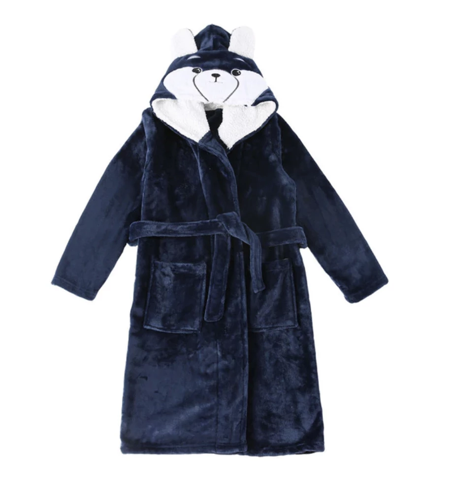 Hooded Flannel Dressing Gown - Silver Bear Bathrobe