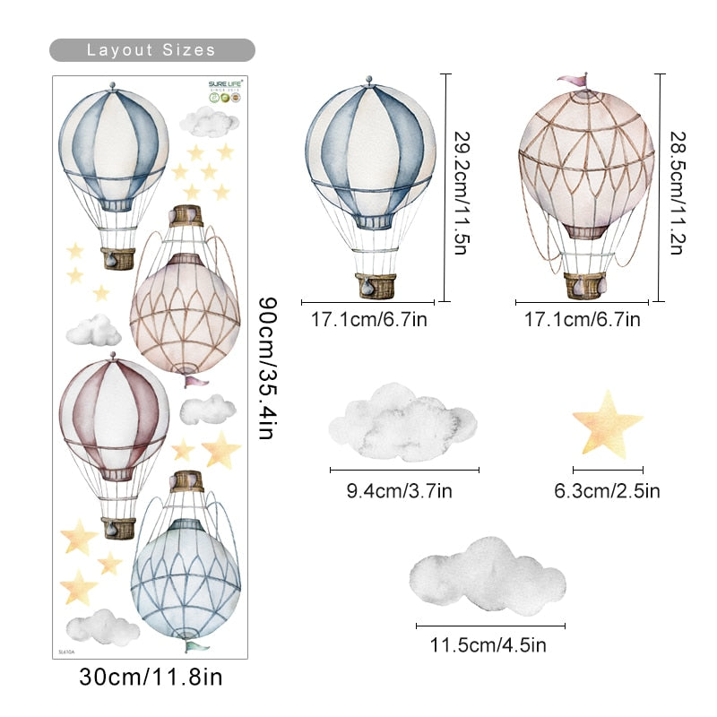 Hot Air Balloon Clouds Stars Nursery Wall Decals - Just Kidding Store
